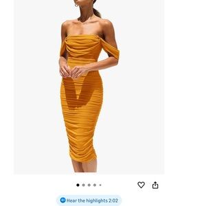 Yellow Ruched Midi Skirt